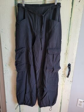 Dynamite Lyocell Linen Blend Black Cargo Drawstring Jogger Pants